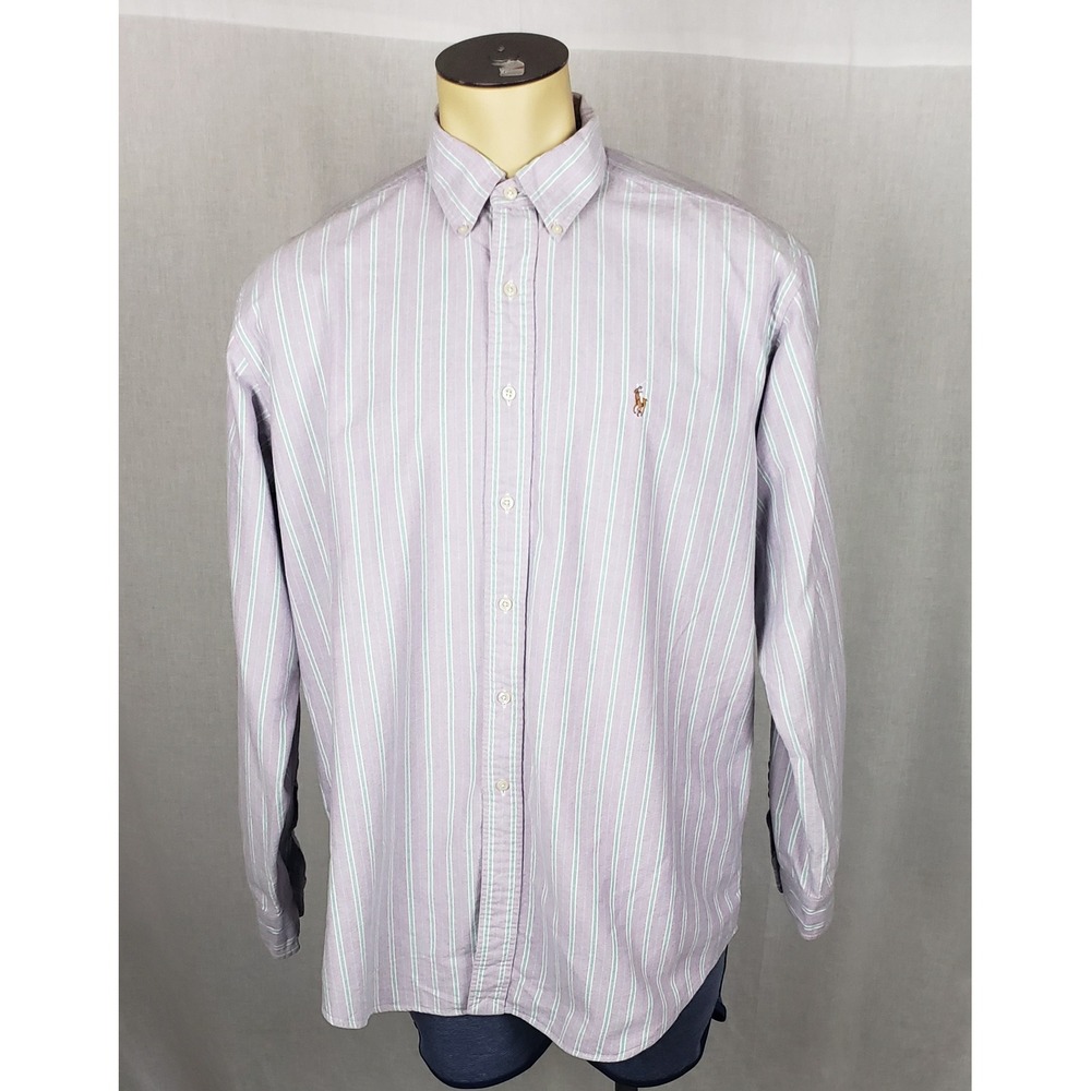 Ralph Lauren XL Classic Fit Oxford Shirt Purple Striped Flesh Pony Old Money
